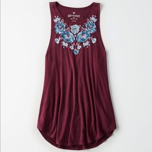 American Eagle Purple Embroidered Hi-neck Tank Top
